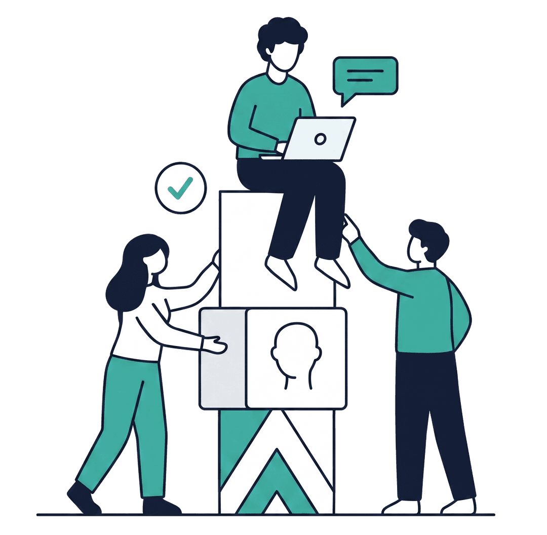 DeskStack team building a stack illustration